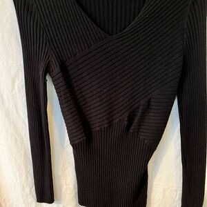 Black Ribbed V-Neck Sweater